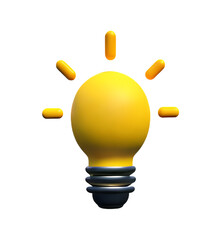 3d cartoon style minimal yellow light bulb icon. Idea, solution, business, strategy concept. Isolated vector illustration, 3D icon free to edit. Solution and business idea. Thinking, invention symbol.