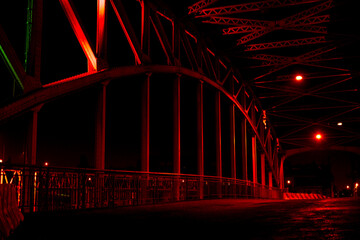 Empty Bridge Street line lights. Night highway city. Long exposure photograph night road. Background wallpaper defocused photo. 
