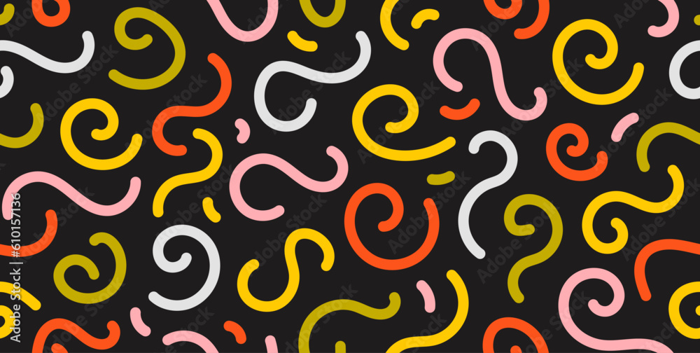 Poster Colorful doodle seamless pattern. Abstract childish squiggle repeating background. Simple scribbles and shapes wallpaper. Textile or fabric print design swatch. Vector backdrop.
