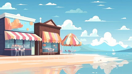 Fototapeta premium ice cream shop in beach illustration ai generative