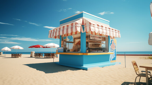 photo blue ice cream shop in summer beach ai generative