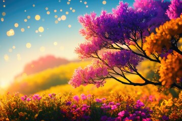 Obraz na płótnie Canvas 花々の輝きと新たな一日: 幸運を呼ぶ風景 - Generative AI 8