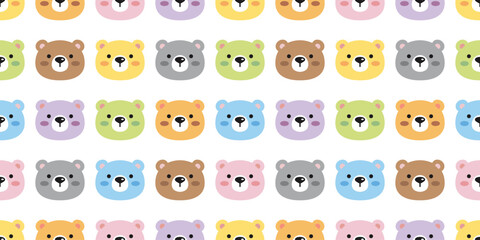 bear polar seamless pattern teddy face cartoon pastel color vector head gift wrapping paper tile background repeat wallpaper doodle scarf isolated illustration design