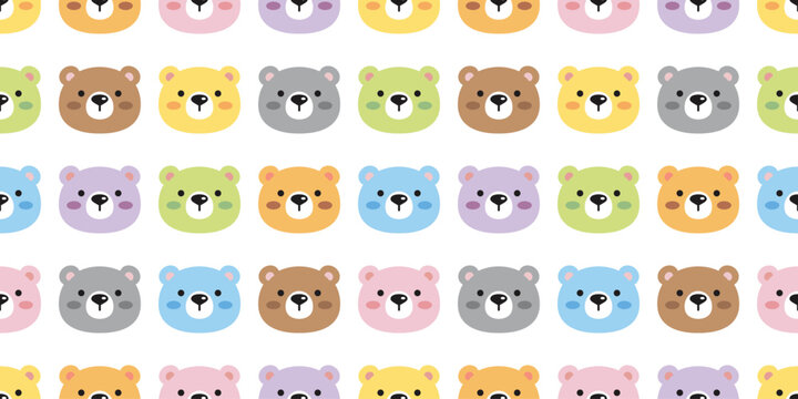 bear polar seamless pattern teddy face cartoon pastel color vector head gift wrapping paper tile background repeat wallpaper doodle scarf isolated illustration design