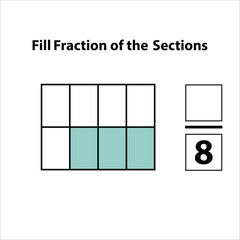 Fraction of the divided into slices. Fractions for Vector flat outline icon. isolated on white background. illustration. Fill fractions of the shapes 3 by 8 vector images