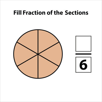 Fraction of the divided into slices. Fractions for Vector flat outline icon. isolated on white background. illustration. Fill fractions of the shapes 6 by 6 vector images