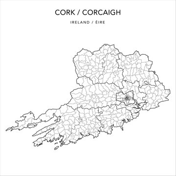 Vector Map of County Cork (Contae Chorcaí) and Cork City (Corcaigh) with the  Borders of Municipal Districts, Local Electoral Areas and Electoral Divisions from 2018 to 2023 - Republic of Ireland