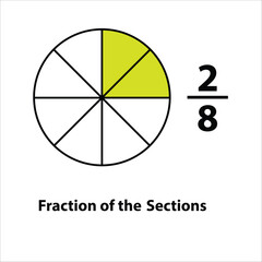 Fraction of the divided into slices. Fractions for Vector flat outline icon. isolated on white background. illustration. fractions of the shapes 2 by 8 vector images