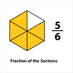 Fraction of the divided into slices. Fractions for Vector flat outline icon. isolated on white background. illustration. fractions of the shapes 5 by 6 vector images