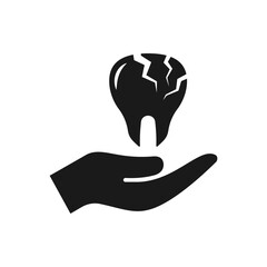 Cracked tooth on hand. Toothache, dental care flat icon isolated on white background. Vector illustration