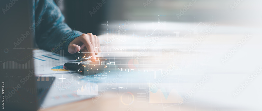 Poster statistical analyst using calculator to calculate and read reports, graphs and charts, business statistics ,Analysis and improvement of corporate strategy ,Statistics and Data Concepts