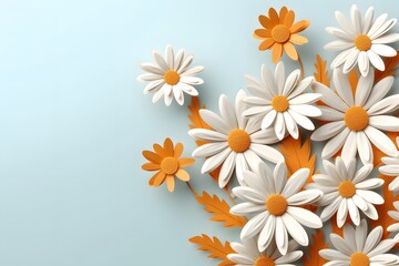 white paper cut flowers on a blue background. Generative AI