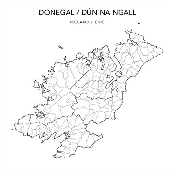 Vector Map of County Donegal (Contae Dhún na nGall) with the Administrative Borders of Municipal Districts, Local Electoral Areas and Electoral Divisions from 2018 to 2023 - Republic of Ireland