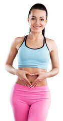 Young beauty woman has a stomachache. Sick Belly Concept