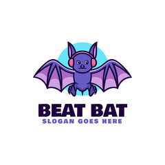 Vector Logo Illustration Beat Bat Mascot Cartoon Style.
