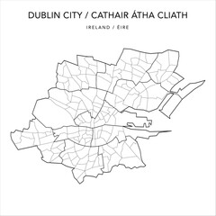 Fototapeta premium Vector Map of Dublin City (Baile Átha Cliath) with the Administrative Borders of Local Electoral Areas and Electoral Divisions from 2018 to 2023 - Republic of Ireland