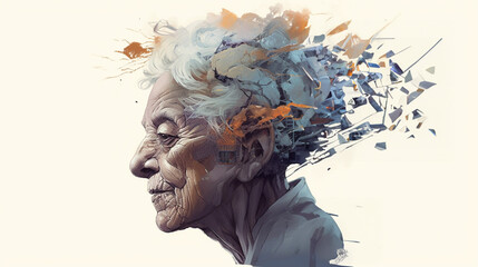 portrait of a old woman with fragmented pieces of memory, mental disease inspiration - obrazy, fototapety, plakaty