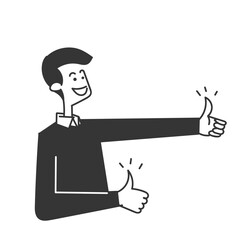 hand drawn doodle smiling person with thumb up gesture illustration