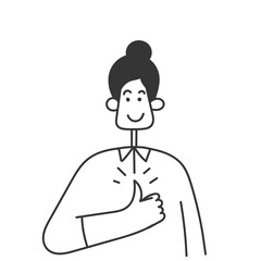 hand drawn doodle smiling person with thumb up gesture illustration