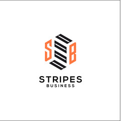 Web Hexagon with striped color for Initial SB,BS S and B Logo design inspiration