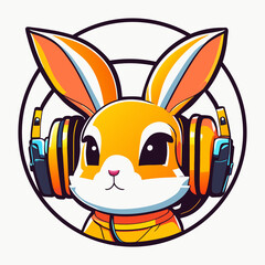 Rabbit listens to music on headphones.