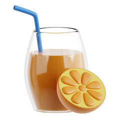 3D illustration of an icon featuring a refreshing glass of orange juice