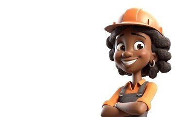 Obraz na płótnie Canvas Black Woman Construction Worker White Background Isolated Extremely Gorgeous With Copy Space Generative AI