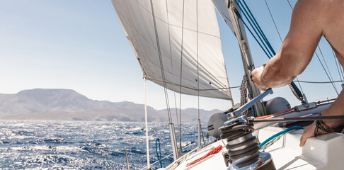 Luxury summer vacation on sailboat. - obrazy, fototapety, plakaty
