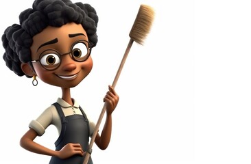 Black Female Janitor White Background Isolated Extremely Gorgeous With Copy Space Generative AI