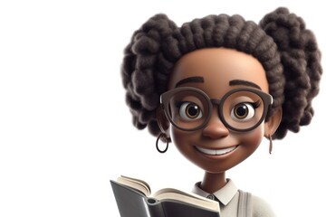 Black Female Librarian White Background Isolated Smiling With Copyspace Generative AI