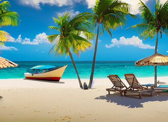 Obraz na płótnie Canvas Beautiful luxury outdoor swimming pool around coconut palm tree