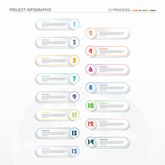 Process infographic with 15 steps, process or options.