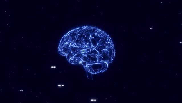 AI Technology Brain on Map World Loop. This work is AI brain transformation and plexus connection technology on a seamless loop background.