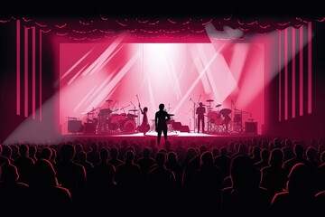 Illustration of a concert stage and human silhouettes. Generative AI.