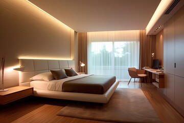 Edge linear Lighting in Bedroom. Generative AI.