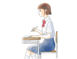 勉強している学生のイラスト（水彩タッチ）