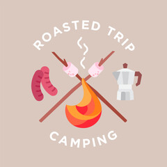 roasted camping trip poster flat design vector illustration