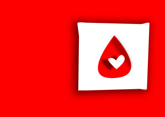 drop of transparent blood with cutted heart inside frame to design 14 june