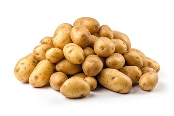 A pile of potatoes on a white background. Generative AI.