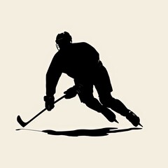 Silhouette of a hockey player skating. Generative AI.
