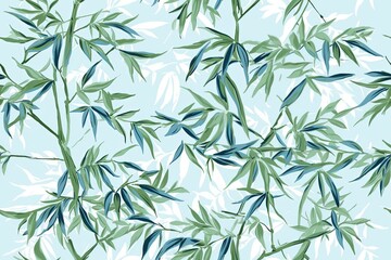 A light green and white bamboo pattern based in vintage prints. Generative AI.