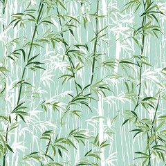Obraz premium A light green and white bamboo pattern based in vintage prints. Generative AI.