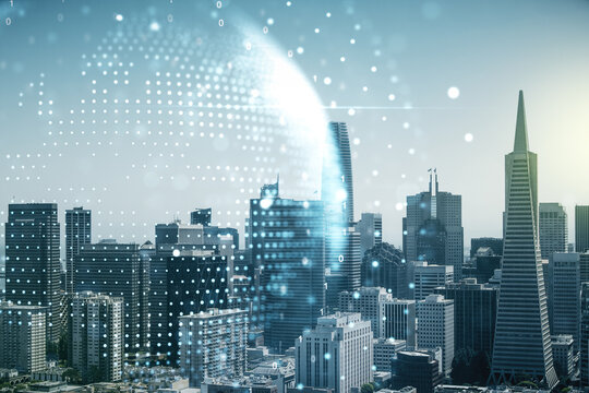 Smart City Concept with Digital World Map Overlay at Dusk - Free Stock ...