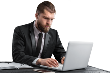 Portrait of handsome young man programmer with laptop
