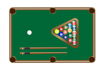 vector illustration of a billiard table with balls and sticks, awesome illustration