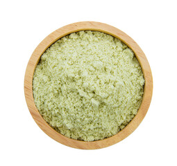 whey protein in wood bowl on transparent png