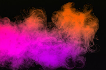 AI generated pink and orange colors multicolored smoke puff cloud design elements on a dark background.
