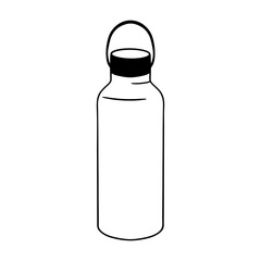 Vacuum flask with handle. Vector outline doodle sketch. Thermos bottle for hiking and camping