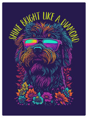 Shine Bright Like A Diamond t shirt design, as vibrant neon colors with a retro style, suitable for printing on t-shirts, prints, posters
