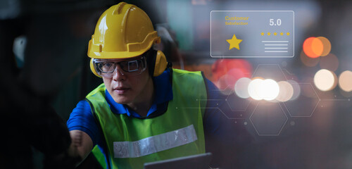 Technology 5.0 Industrial Safety Assurance.Professional female engineer worker skills quality,...